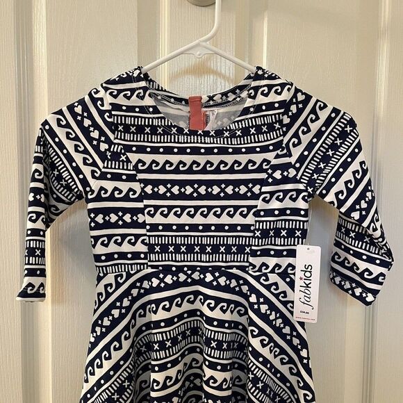 Fabkids Blue and White Nordic Print Skater Dress Girls Size Medium 8 NWT - Picture 2 of 10